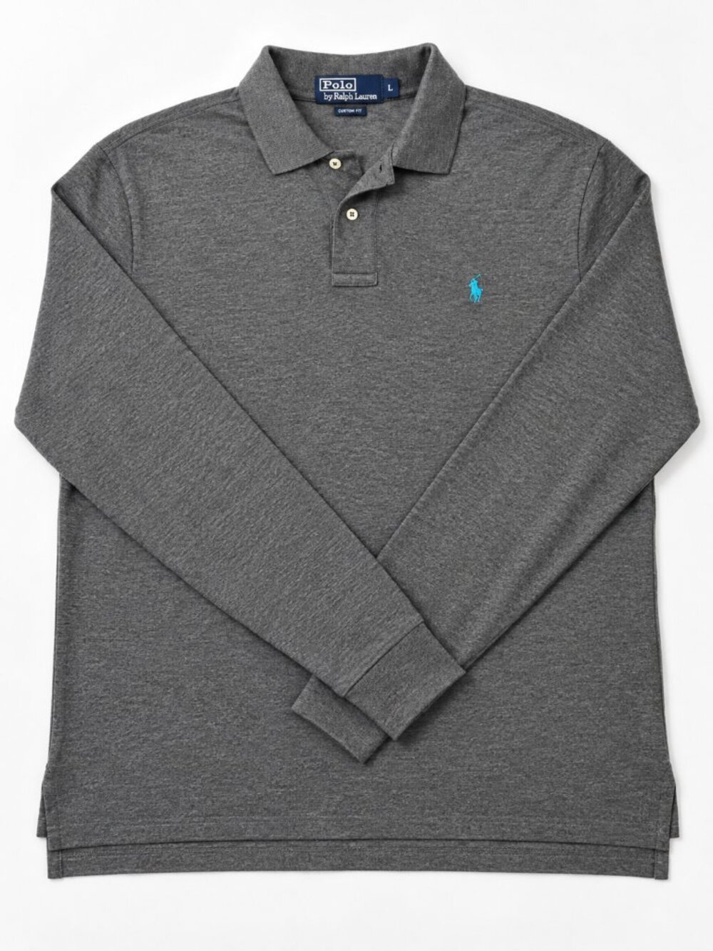 Polo Ralph Lauren Men’s L Gray 100% Cotton Long Sleeve Polo Shirt